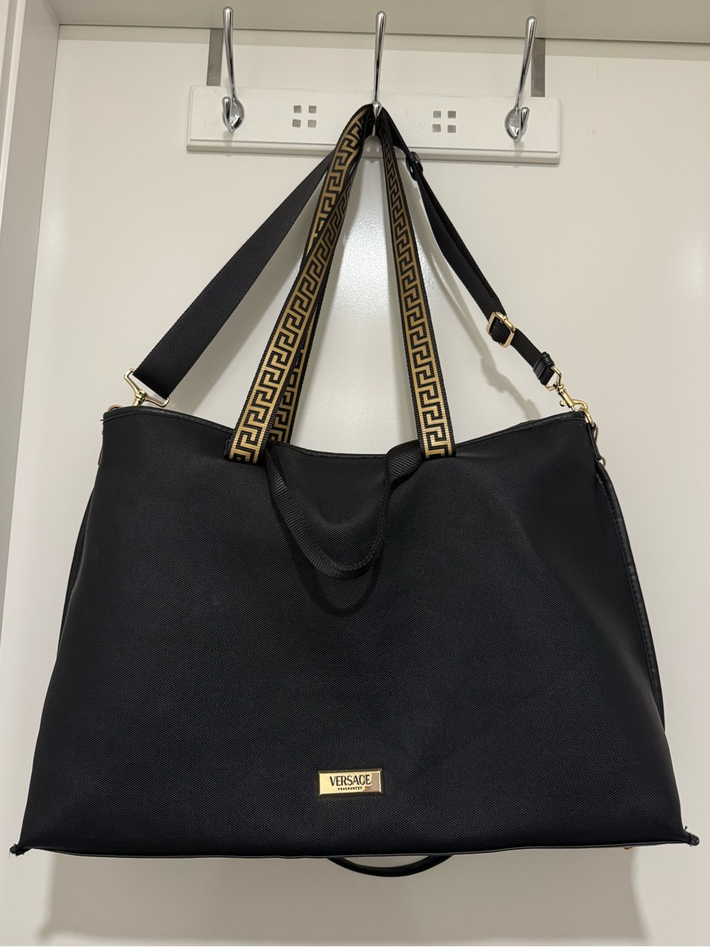 Versace Fragrances Large Black Travel Tote Weekender Bag Gold Logo